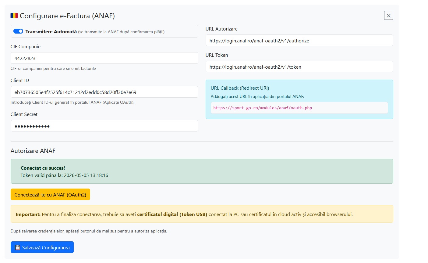 Configurare ANAF