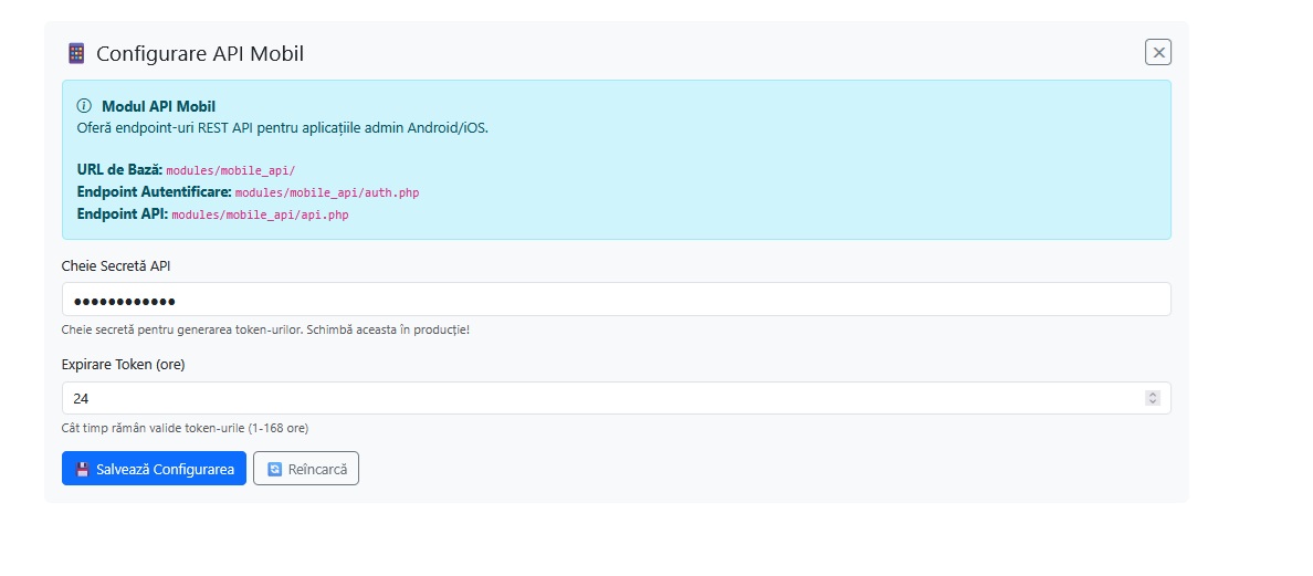 Configurare API Mobil